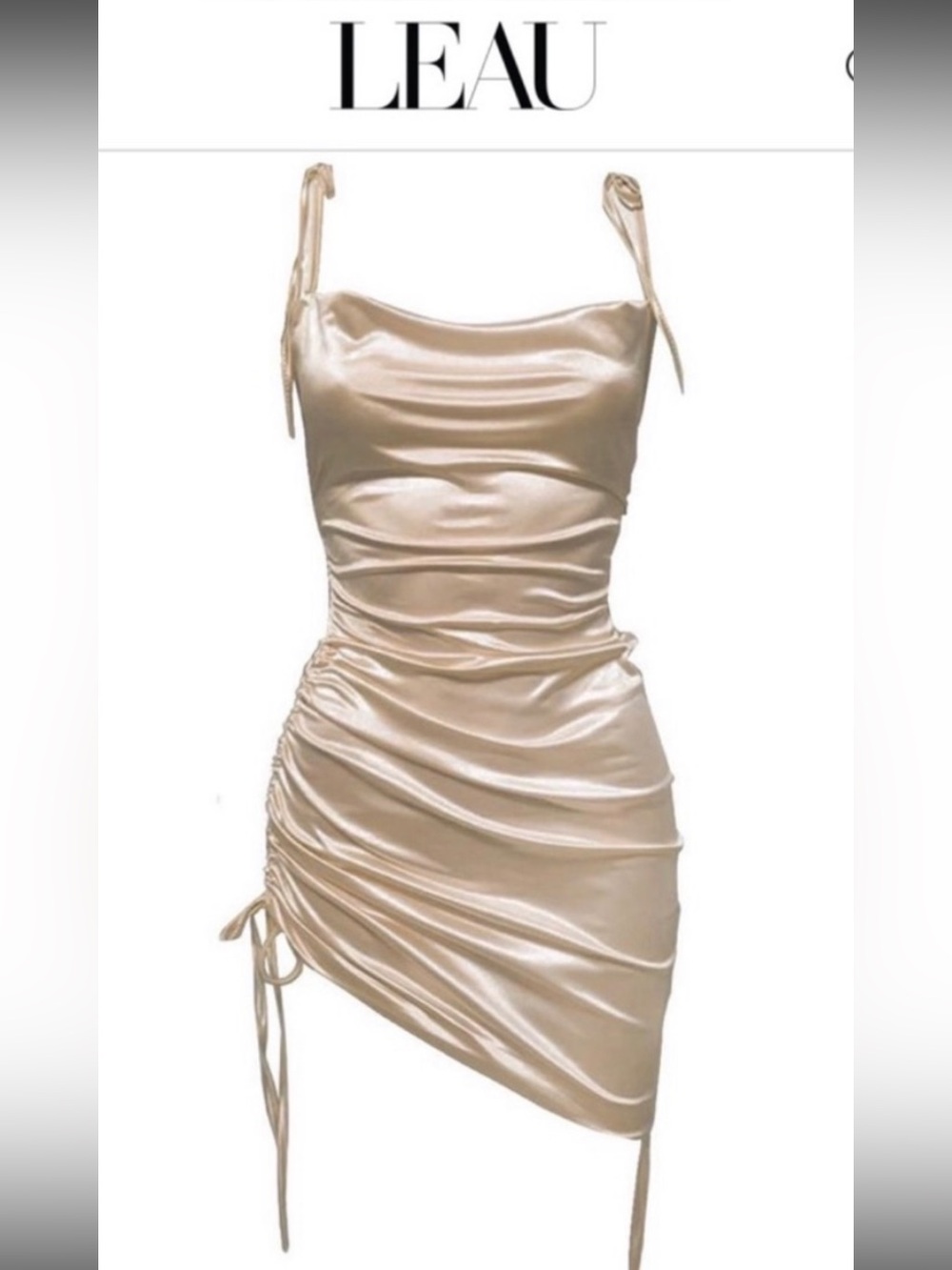 LEAU CABO CHAMPAGNE  SILKY SATIN LIKE RUCHED SLIP DRESS SIZE XL